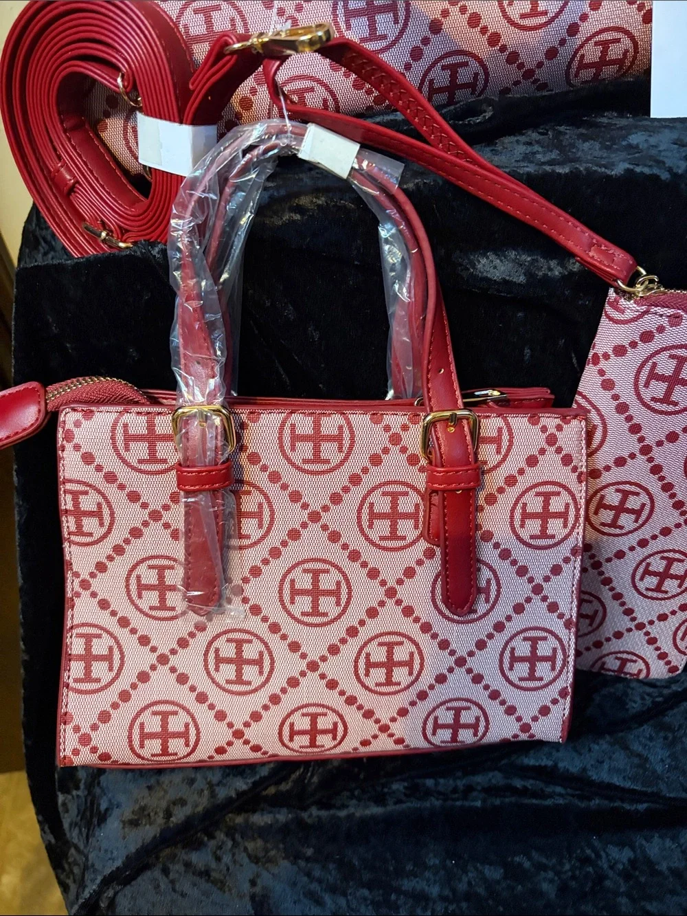 NWT  red design  3 pcs   Large is 14L x 11 height Lil one is 8.5x6